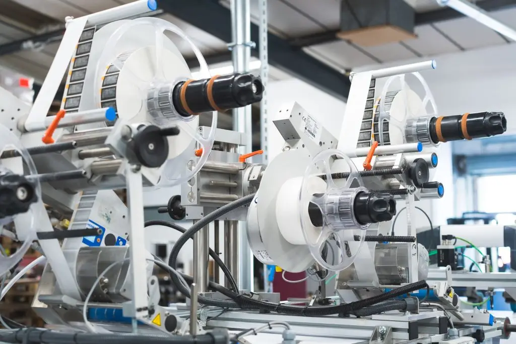 Automated labelling machine on a production line