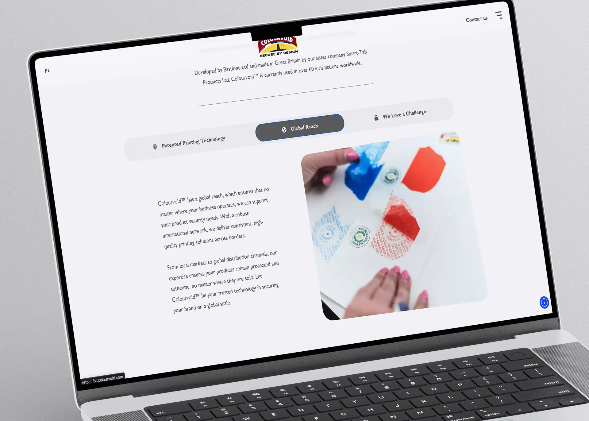 Security products website about page on a laptop