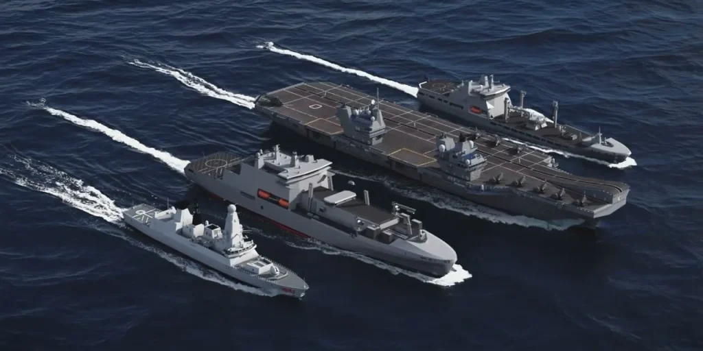 3D render of naval ships at sea