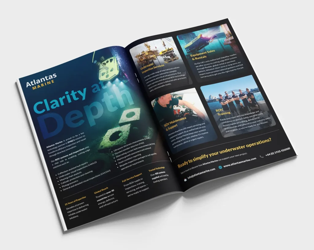Atlantas Marine magazine spread with underwater photography