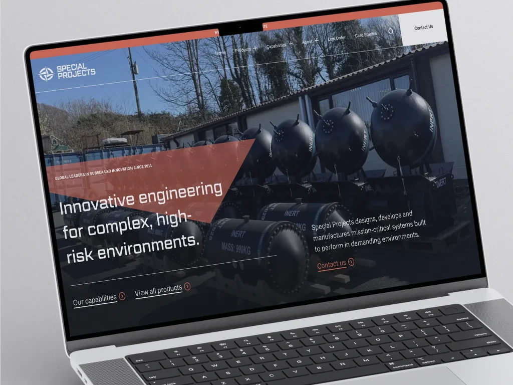 Special Projects website shown on a laptop
