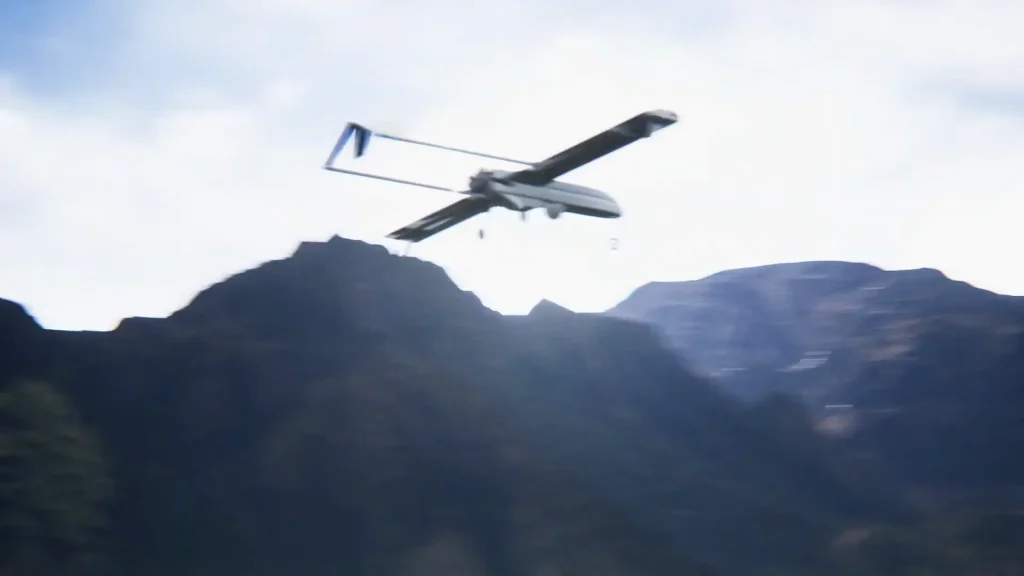 Animated drone flying over mountains