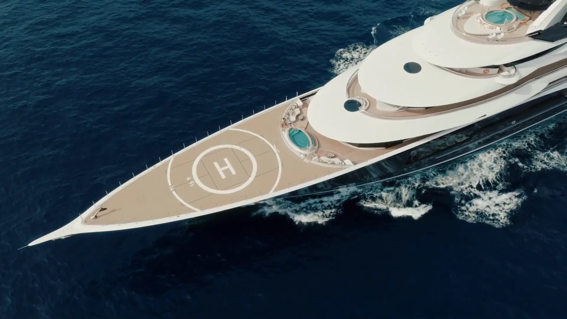 Aerial view of the superyacht Kismet under way