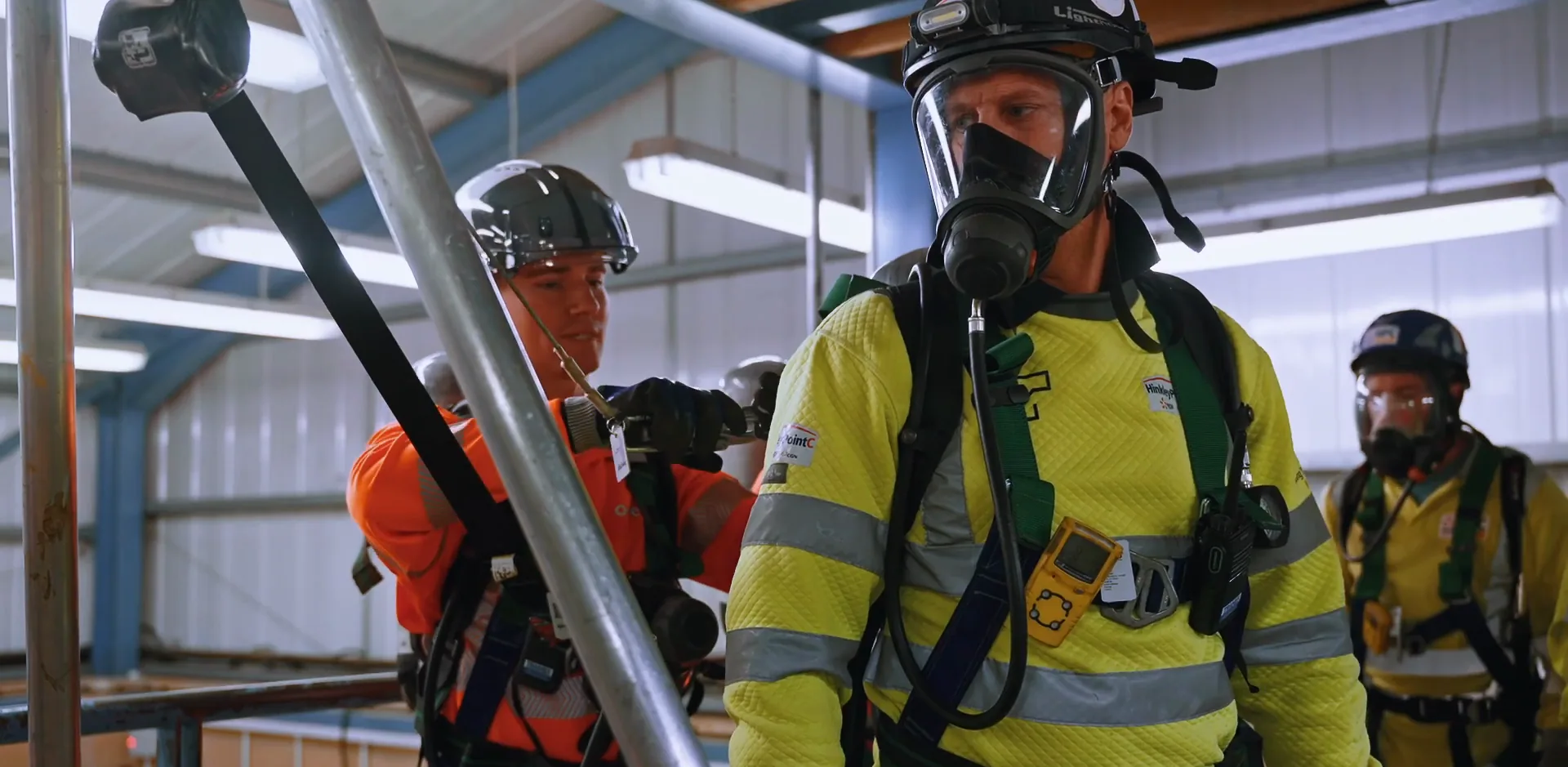 Delegates in breathing apparatus on a SHEQ Services confined space course