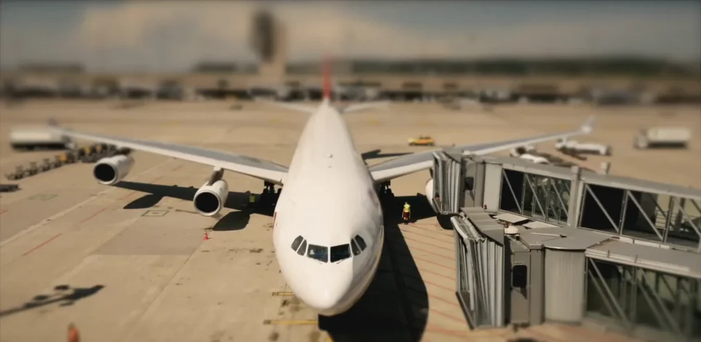 Aircraft at a jet bridge at Gatwick Airport